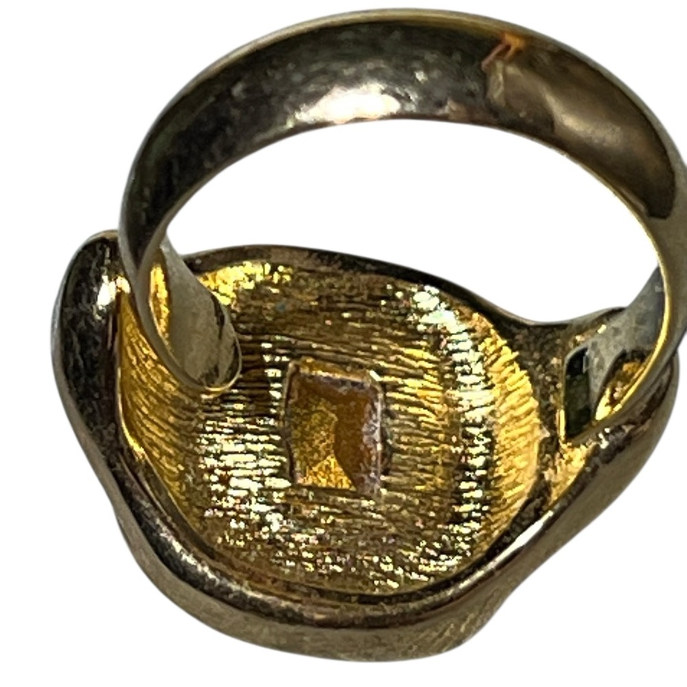 Vintage Christian Dior Gold Tone and Blue Gemstone Halo Ring size 6 - Picture 9 of 16